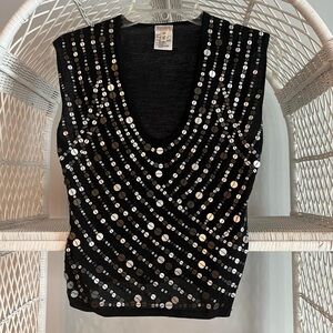 Escada Black Metallic Sequin Vest